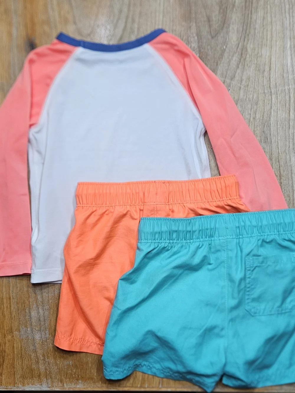 Toddler Rash Guard Set with Orange Sleeves and Teal And Orange Swim Shorts
